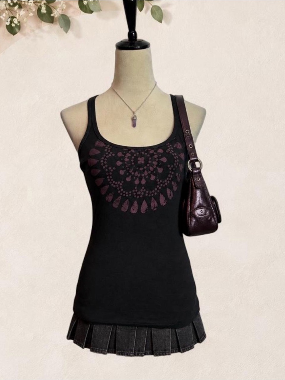 Green Apple Black Purple Mandala Racerback Tank Top Size M